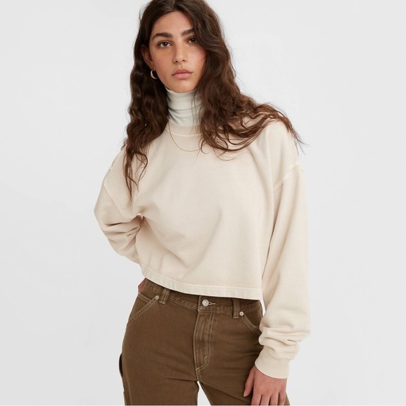 Levi’s Women Roonie Cropped Relaxed Long Sleeve Sweater • White Cap Grey • Small - Picture 2 of 11